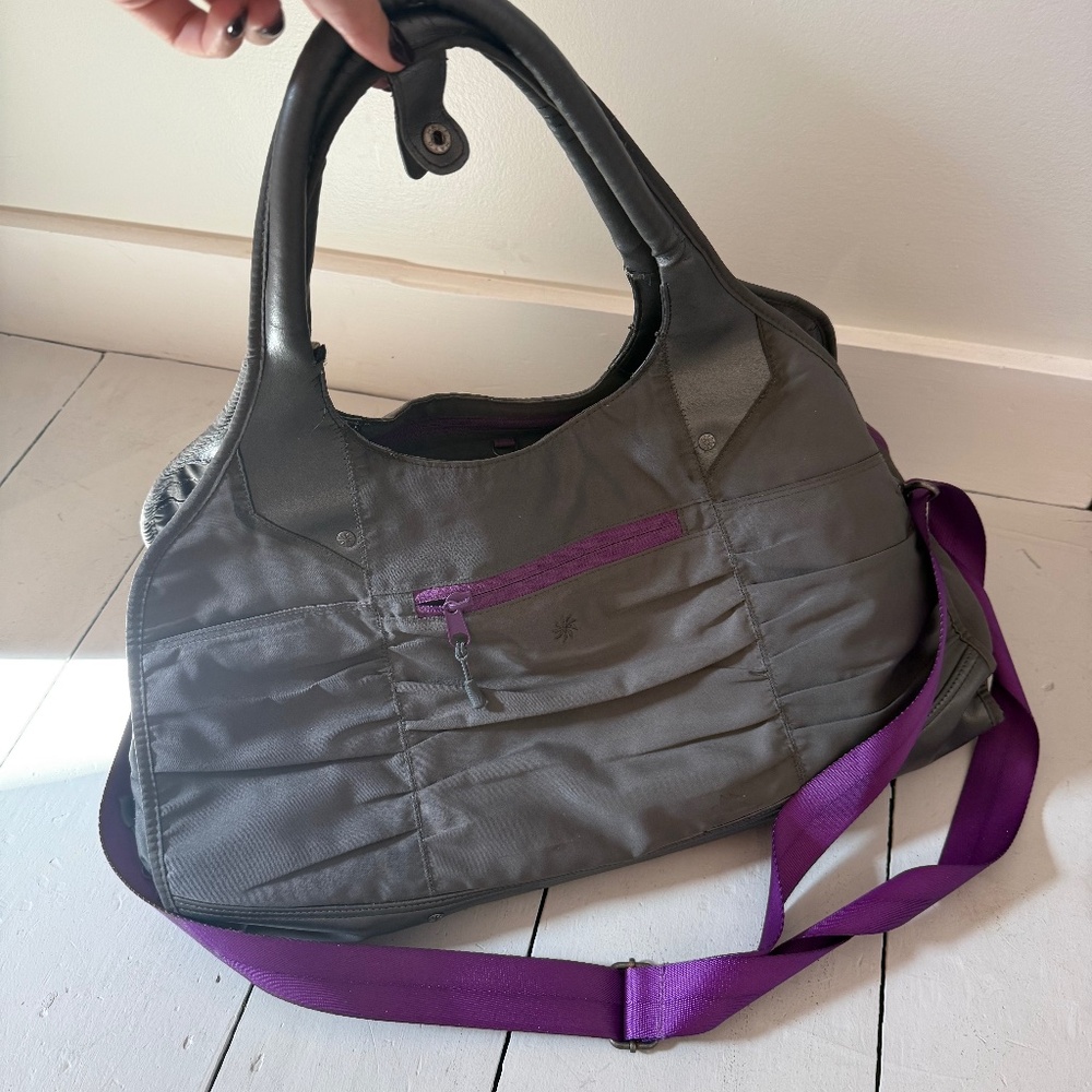 Athleta gray and Purple Two Compartment Bag with Crossbody Strap